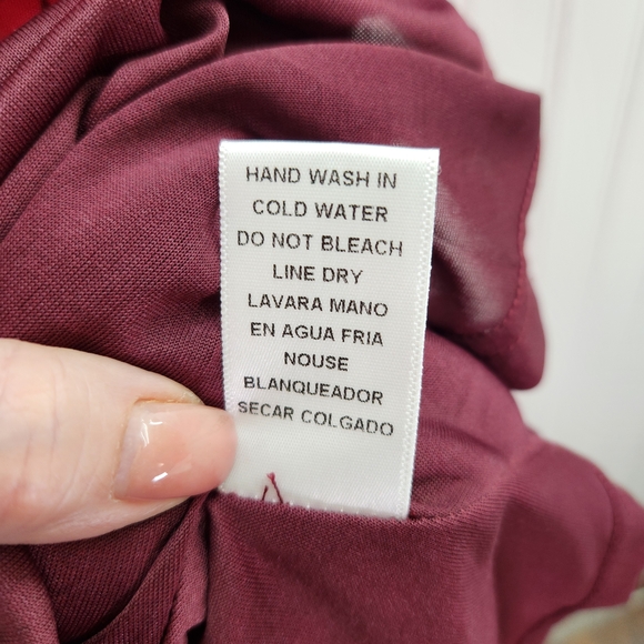 Entro floral Print V- Neck Bubble Sleeve Mini Dress Burgundy Size M - Picture 11 of 15